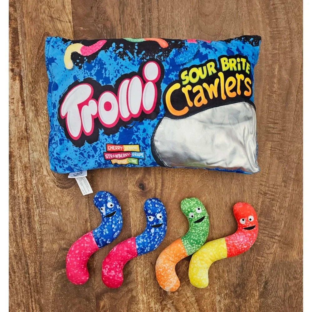 Trolli Sour Brite Crawlers Throw Pillow W/ Mini Plush Worm Pieces Inside